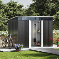 9x6ft metal garden storage shed with lockable sliding doors – weather-resistant outdoor steel shed