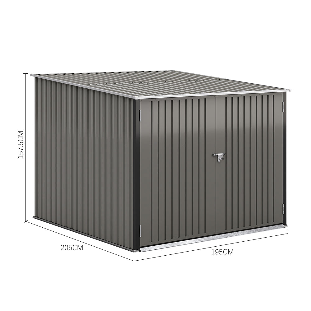 dimension diagram of 6x7ft lockable bike shed showing height, width, and depth specifications