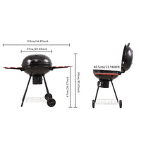 Dimensions of portable black kettle charcoal BBQ grill – size chart for round garden barbecue with lid