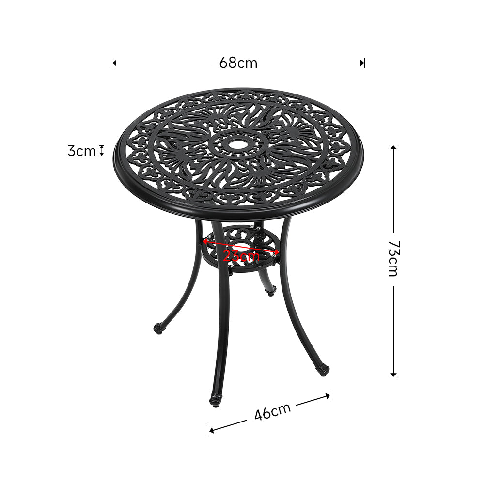 Dimensions of 68cm Hollow Poinciana Round Patio Table with Umbrella Hole – Size Details