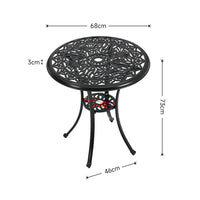 Dimensions of 68cm Hollow Poinciana Round Patio Table with Umbrella Hole – Size Details