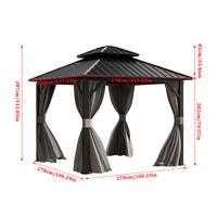Dimensions of 10x10ft Grey Aluminum Hardtop Patio Gazebo with Measurement Labels