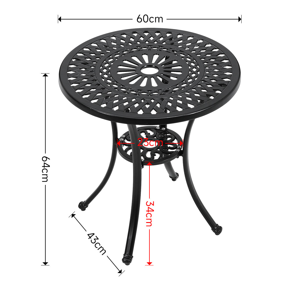 Dimensions of 60cm Sunflower Round Garden Table with Umbrella Hole – Size Diagram