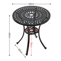 Dimensions of 60cm Sunflower Round Garden Table with Umbrella Hole – Size Diagram