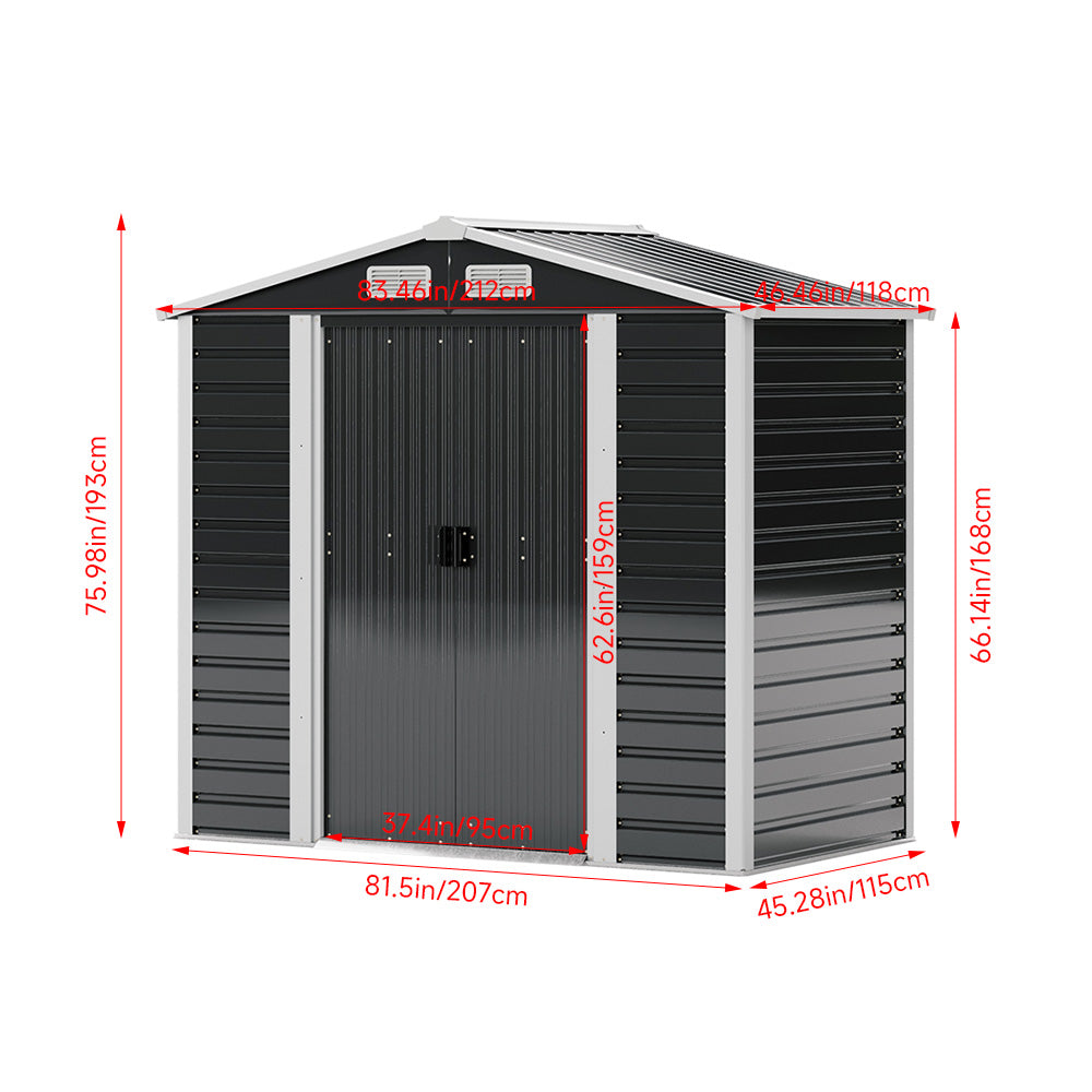 7x4ft charcoal metal garden shed dimensions – exterior size and measurements for outdoor placement