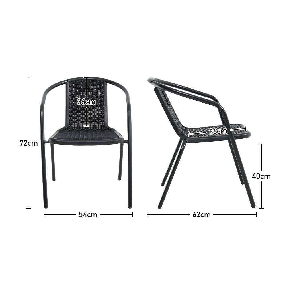 Dimensions of Black PE Rattan Stackable Garden Chair Set – Size Guide for Outdoor Use
