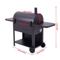 Dimensions of Black Carbon Steel BBQ Grill with Smoke Stack – Full Measurement Chart for Outdoor Grill