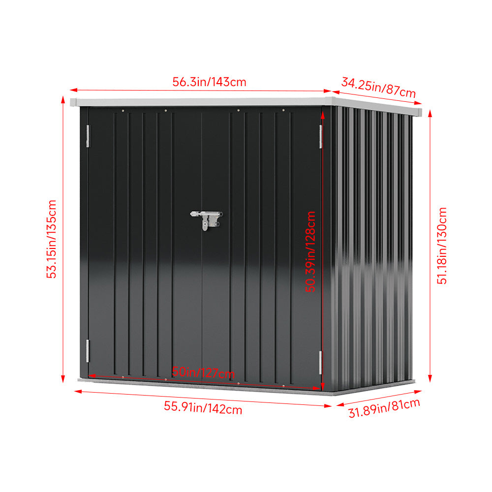 5x3ft anthracite metal storage shed dimensions – exterior size chart for installation reference