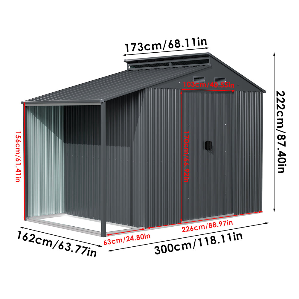 Full dimension diagram of 10x5ft galvanized steel lean-to shed – detailed size guide for installation planning