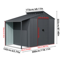 Full dimension diagram of 10x5ft galvanized steel lean-to shed – detailed size guide for installation planning