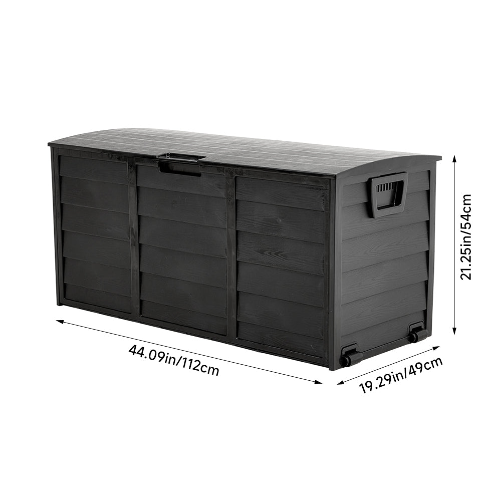 Measurements of 290L black deck storage box with wheels – compact and versatile garden unit