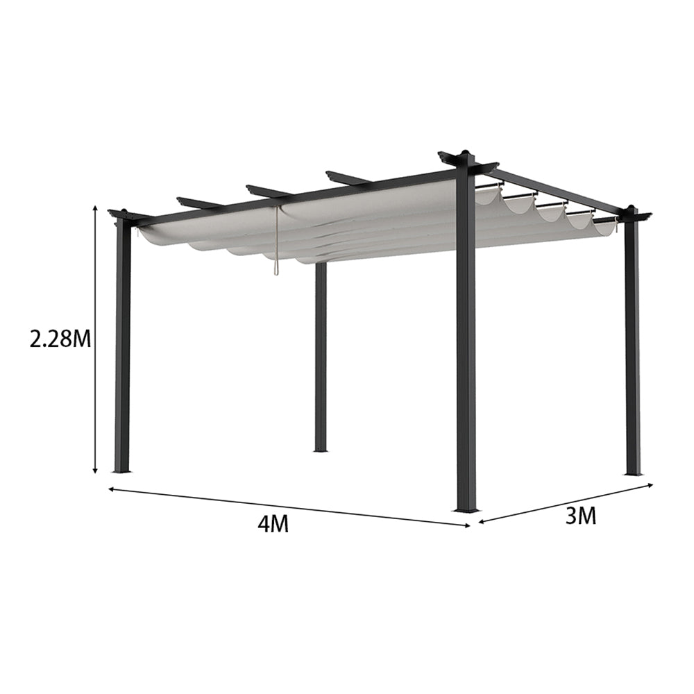 13x10ft Pergola Size Guide – Beige Aluminium Pergola with Adjustable Roof Dimensions