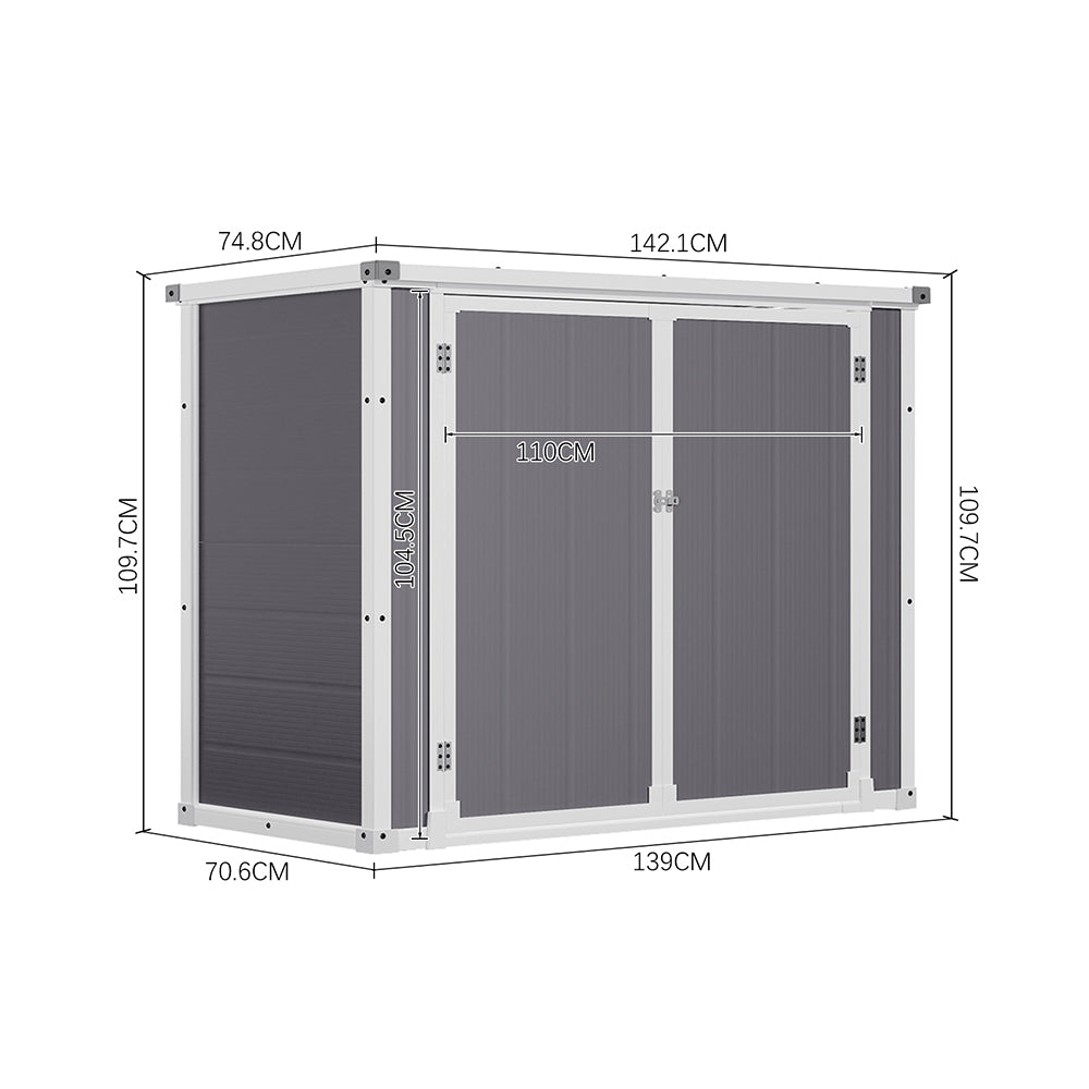 Full dimension diagram of 5x2ft aluminum alloy garden storage shed – compact size guide for small spaces