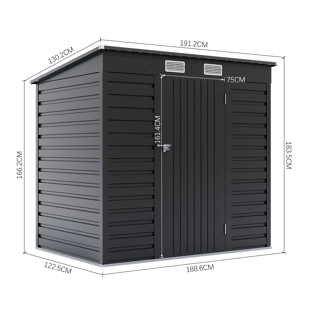 Dimension diagram of 6x4ft galvanized steel storage shed – accurate measurements for outdoor space planning