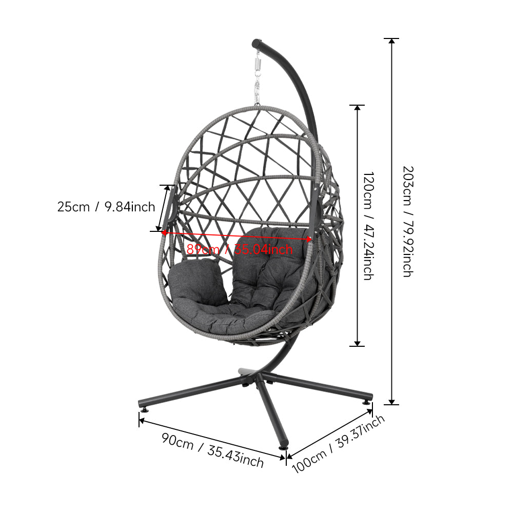 Black Rattan Patio Swing Chairs with Stand and Cushion