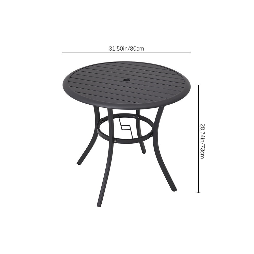 Dimensions of 80cm round metal patio table – top view and height measurement diagram