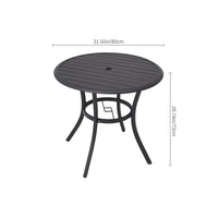 Dimensions of 80cm round metal patio table – top view and height measurement diagram