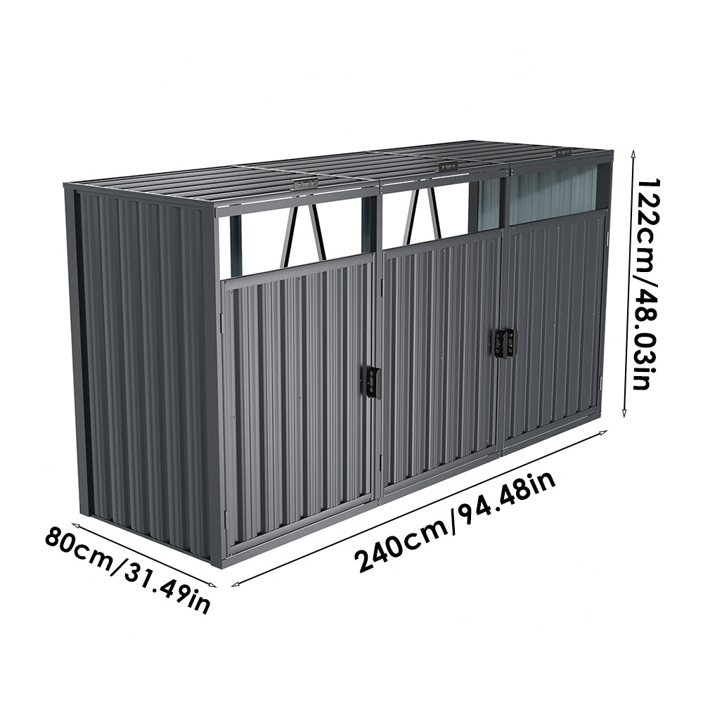 8x3ft metal garden bin storage shed size chart – large outdoor waste enclosure measurements