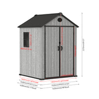 6ft Grey Wood Grain Tool Shed with Apex Roof & Lockable Door