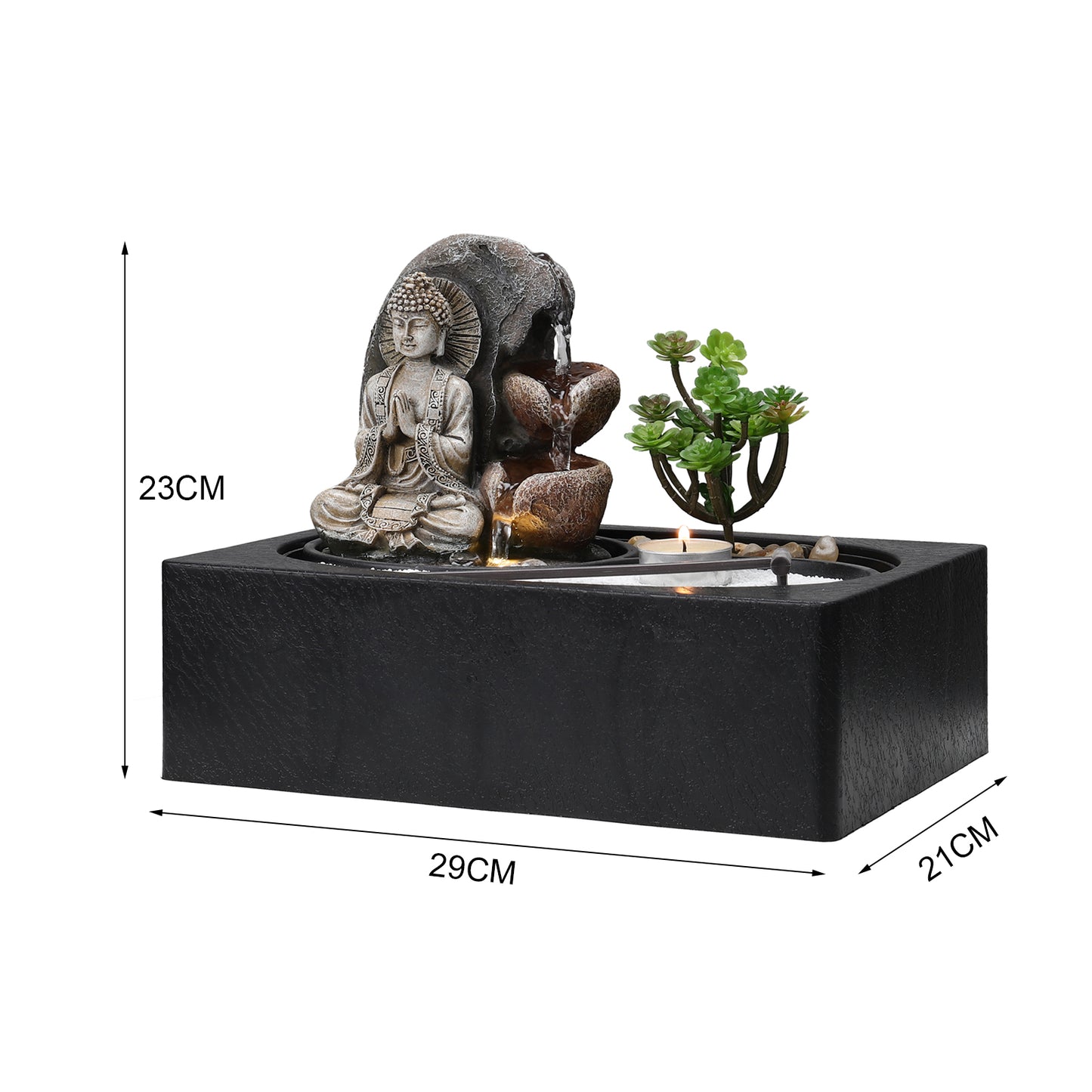 Tabletop Indoor Water Fountain with LED Light and Zen Garden
