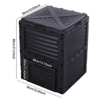 Dimensions of 300L compost storage box – weather-resistant black plastic composter for garden use