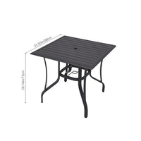 Dimensions of 80x80cm Black Metal Slatted Patio Table – Square Garden Furniture