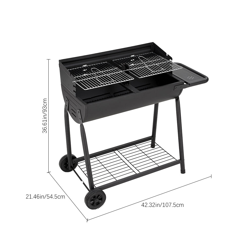 Dimensions of Black Charcoal Grill with Wheels and Side Table – Detailed Size Chart for Outdoor BBQ Grill