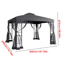 Dimensions of Dark Grey Outdoor Gazebo Shade Canopy – 3D Measurement Diagram