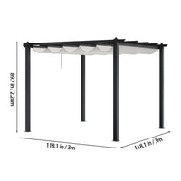 10x10ft Pergola Dimensions – Beige Aluminum Frame with Retractable Roof Size Guide