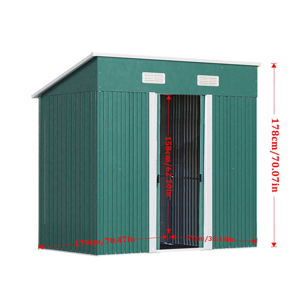 4x6ft Metal Garden Storage Shed with Pent Roof & Sliding Door