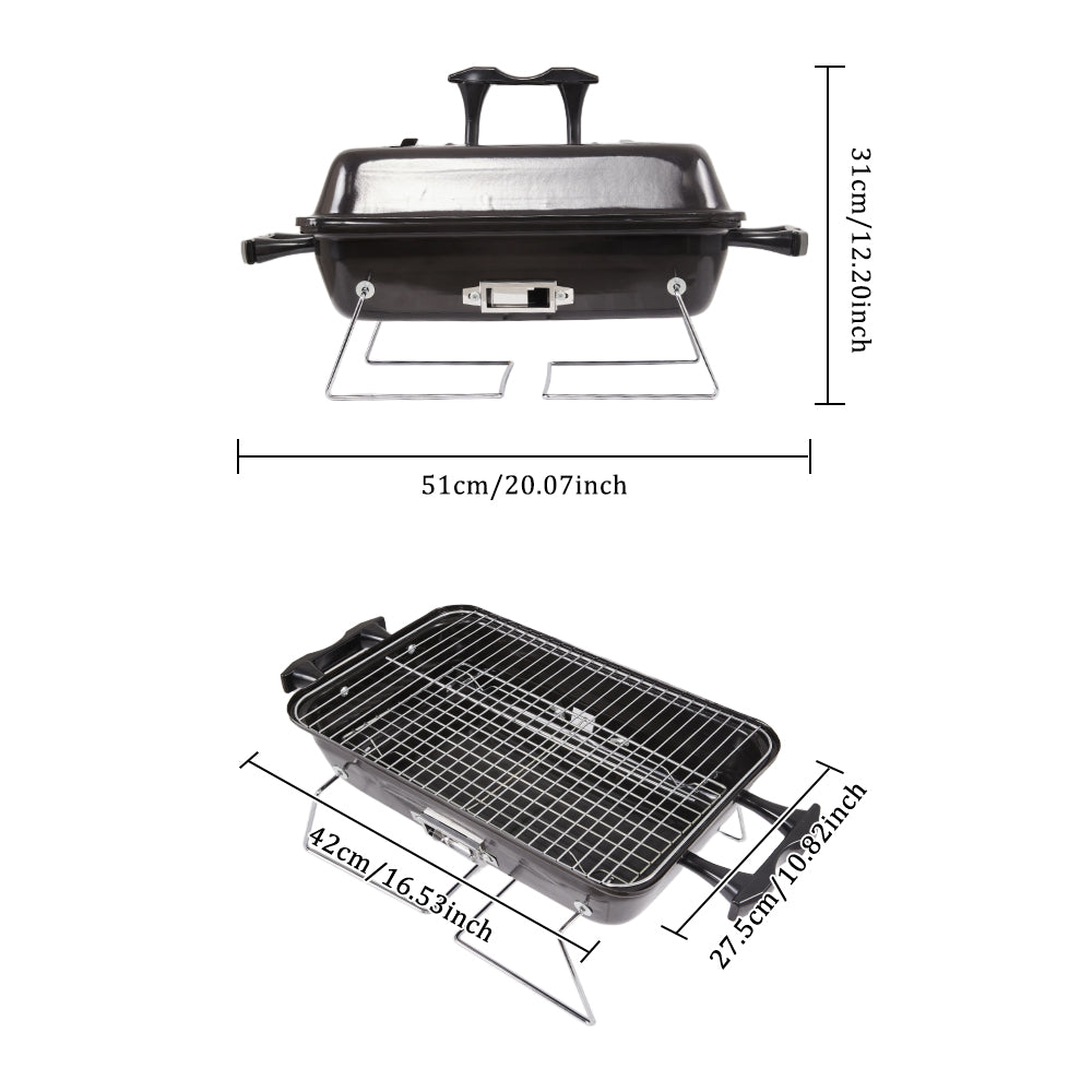 Dimensions of portable tabletop BBQ smoker grill with lid – compact size charcoal barbecue for small outdoor spaces