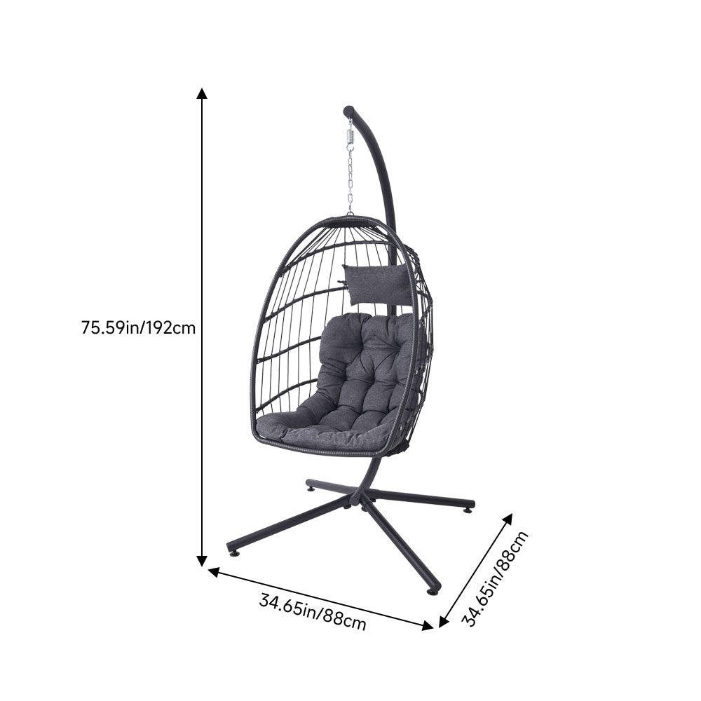 1-Seater Egg-shaped Garden Swing Chair with Cushions and Headrest