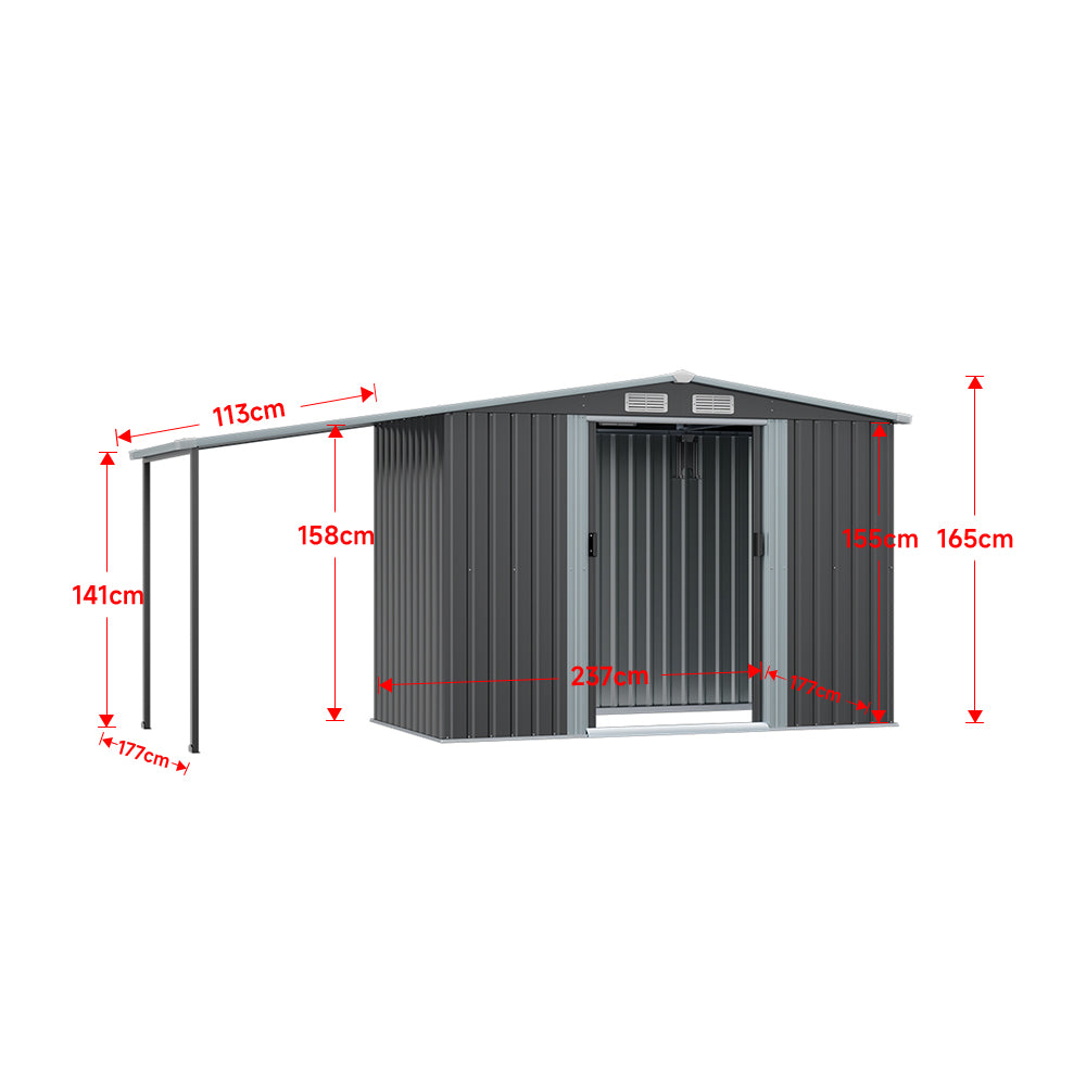 8x8ft metal garden shed with lean-to dimensions – full measurement reference for garden planning