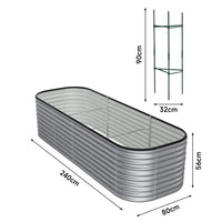 Size chart for galvanized silver oval-shaped raised garden bed – complete dimensions for outdoor gardening