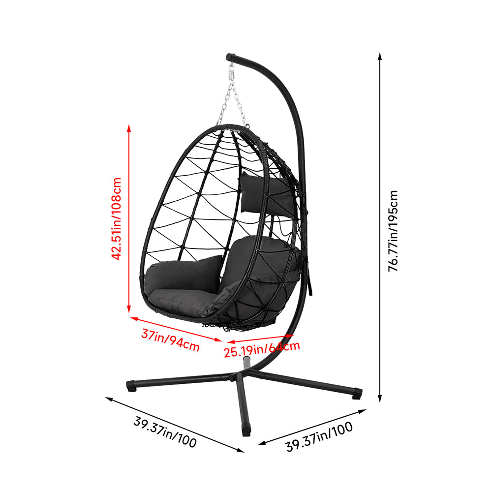 Grey Garden Swing Chair with Stand and Cushion