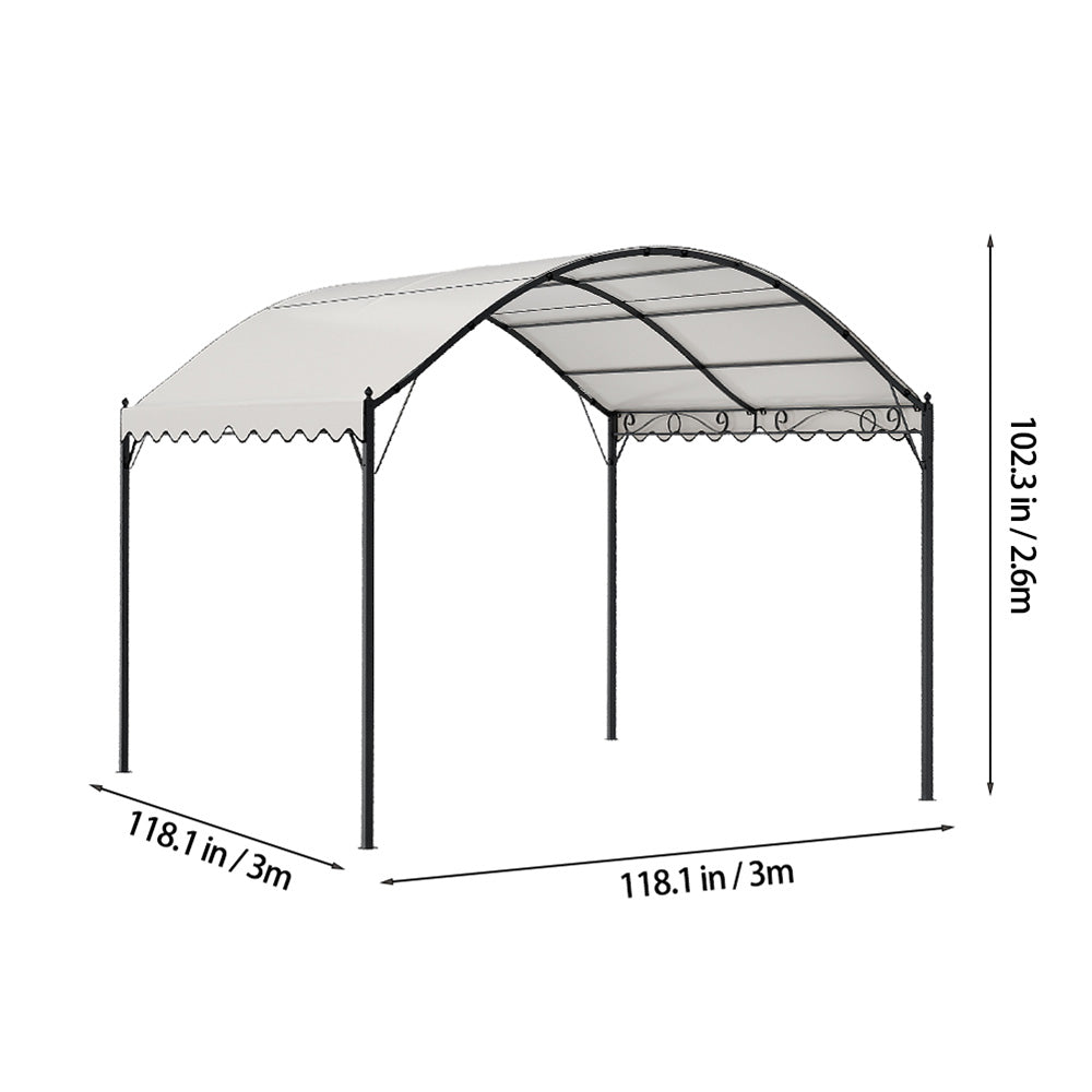 Dimensions Diagram of 10x10ft Outdoor Beige Arched Metal Pergola with Adjustable Canopy