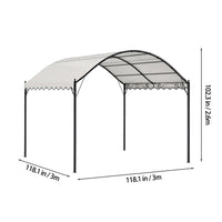 Dimensions Diagram of 10x10ft Outdoor Beige Arched Metal Pergola with Adjustable Canopy