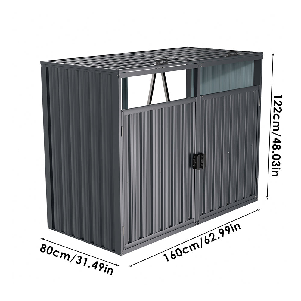 Full dimensions of 5x3ft dark grey metal bin storage shed – size guide for garden garbage storage