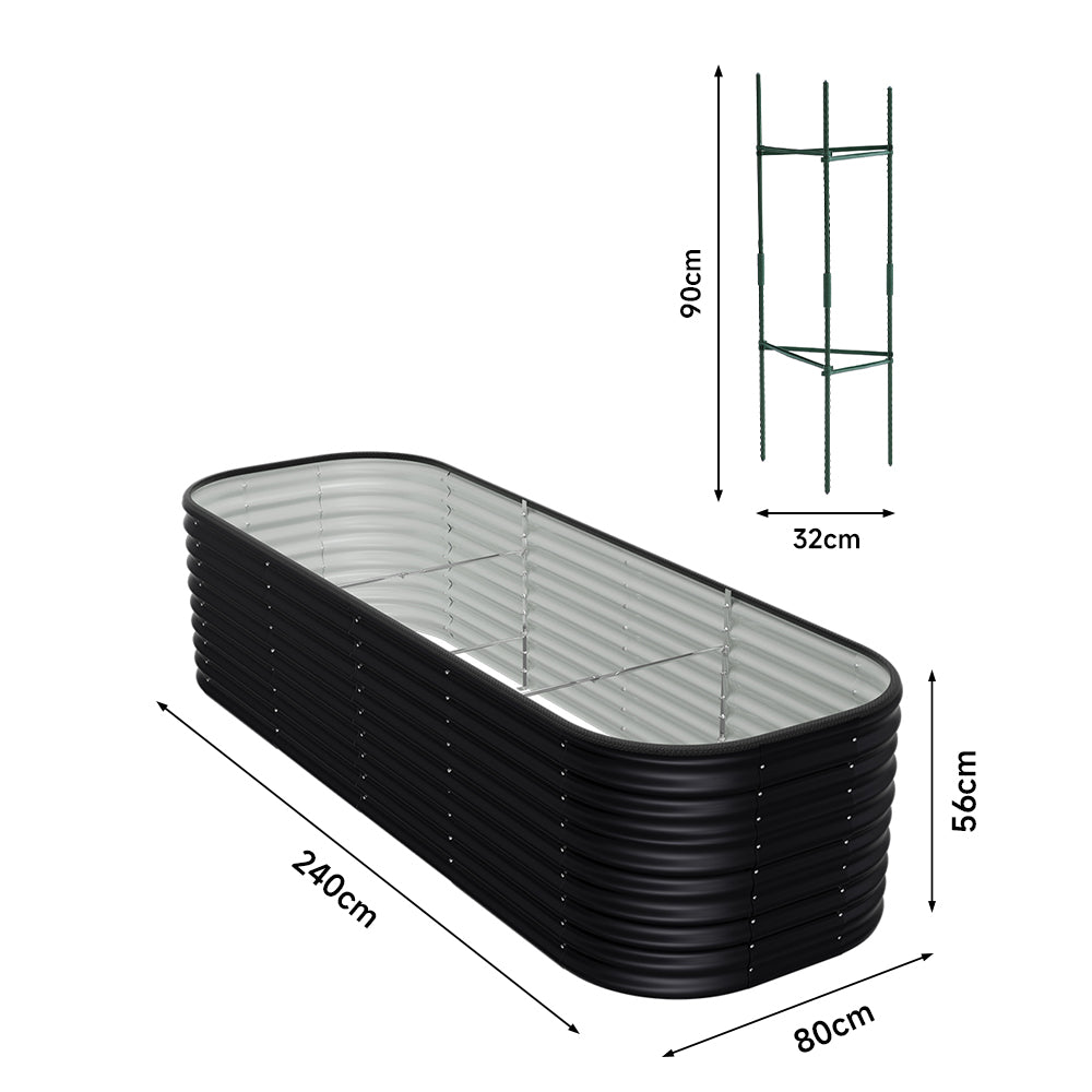 Dimensions of anthracite oval-shaped galvanized steel garden bed – full size specifications for outdoor use