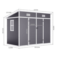 Measurement diagram of 8x4ft plastic garden storage shed – full external dimensions for space planning