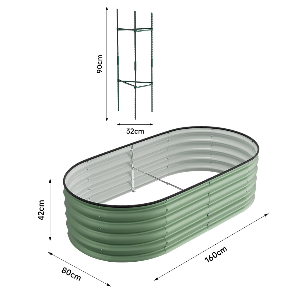 Size chart for light green galvanized steel garden raised bed – ideal for outdoor vegetable planting