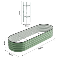 Size chart of light green oval raised garden bed – perfect dimensions for gardening in any outdoor space