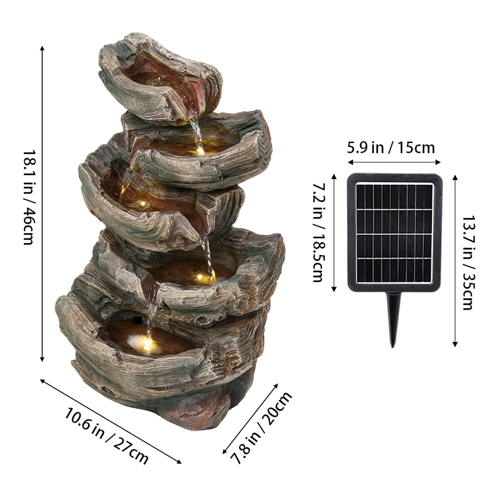 Solar-Powered Water Fountain Tree Stump Waterfall Gardening Decor