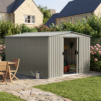 8x10ft Metal Double Sliding Doors Garden Storage Shed With Apex Roof 4 Vents