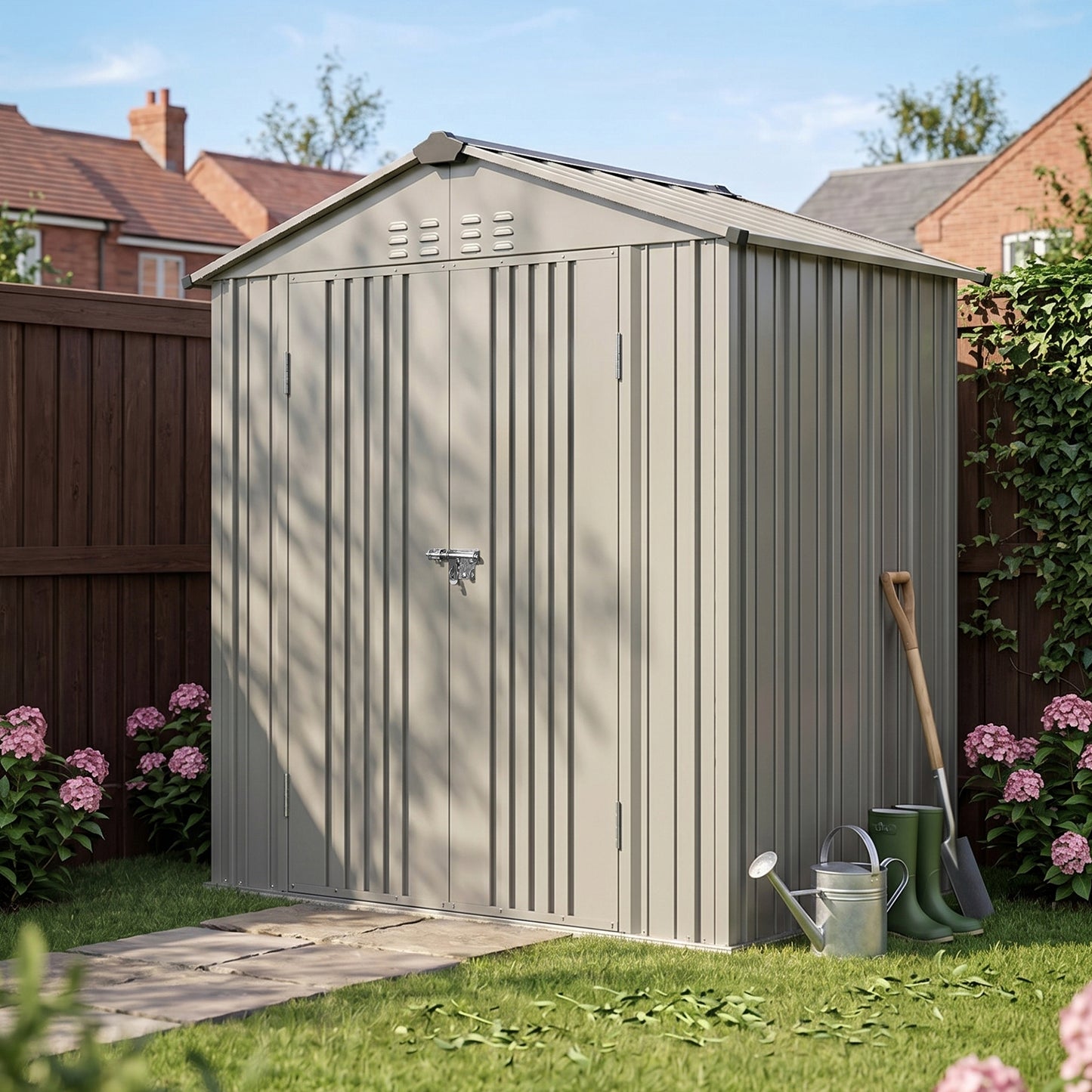 4x6FT Lockable Metal Garden Storage Shed with Lockable Door