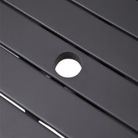Center Umbrella Hole Detail on 150x90cm Black Metal Slatted Garden Table