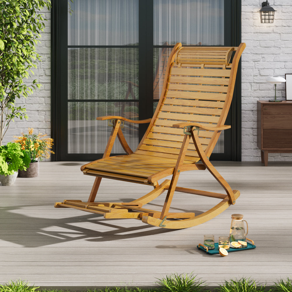 Natural bamboo garden rocking lounger recliner – foldable and ergonomic