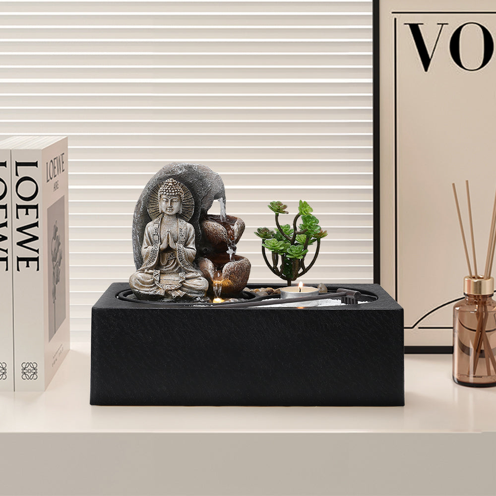 Tabletop Indoor Water Fountain with LED Light and Zen Garden