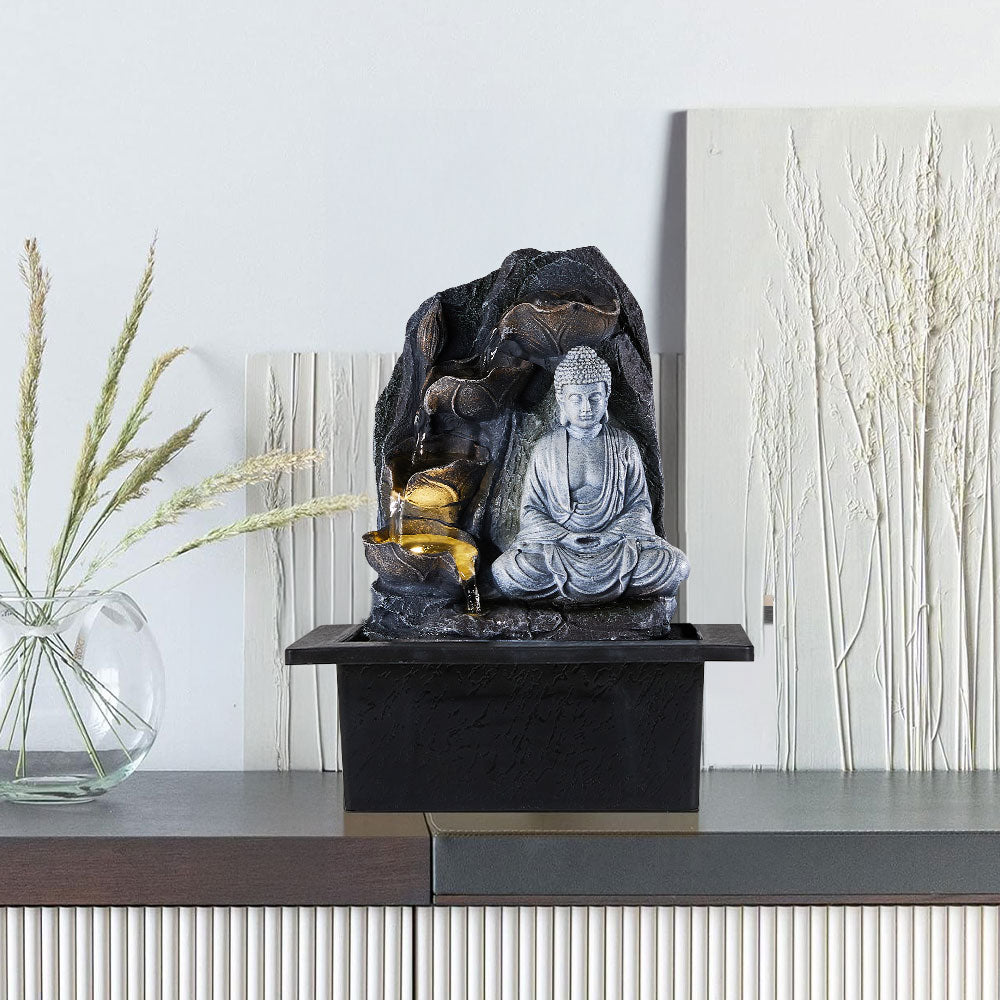 Buddha Tabletop Water Fountain Decor with LED Lights