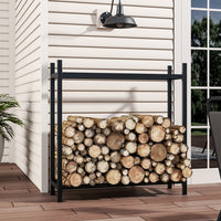 Black Metal Firewood Log Holder for Indoor and Outdoor Use – Powder-Coated Steel Wood Storage Rack